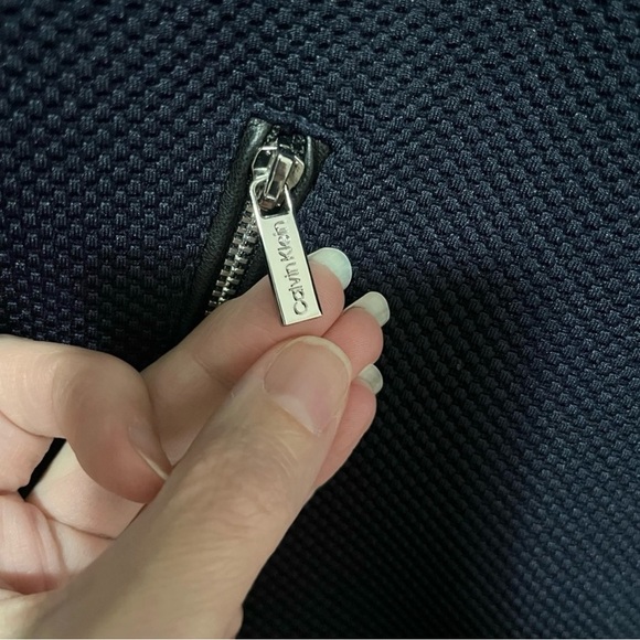 Calvin Klein Navy Blue Diamond Textured Open Front Jacket Size M - Picture 9 of 10